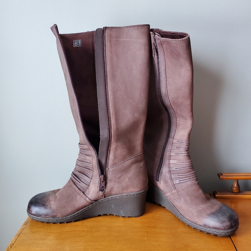 KEEN High Brown Nubuck Leather Tall Wedge Heel Boots Sz. 10 1009374 - Picture 5 of 6